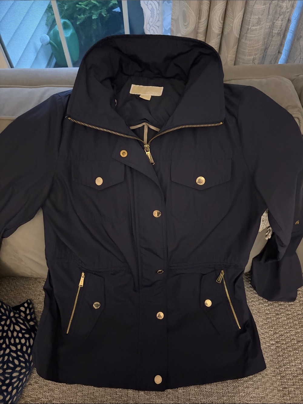 Michael Kors Navy Utility Jacket with Gold Hardware